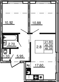 3-комнатная 49 м<sup>2</sup> на 1 этаже