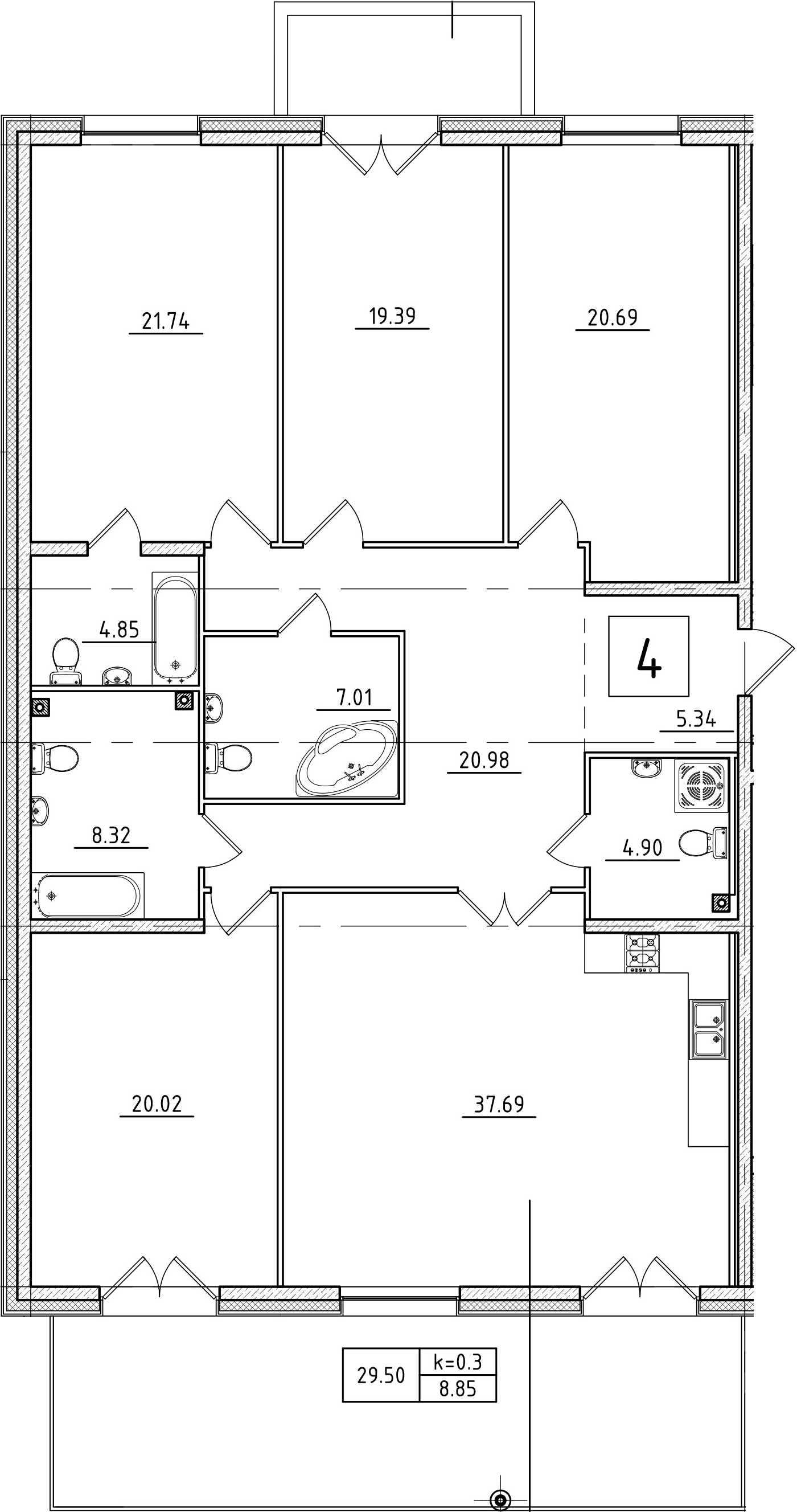 4-комнатная 172 м<sup>2</sup> на 2 этаже