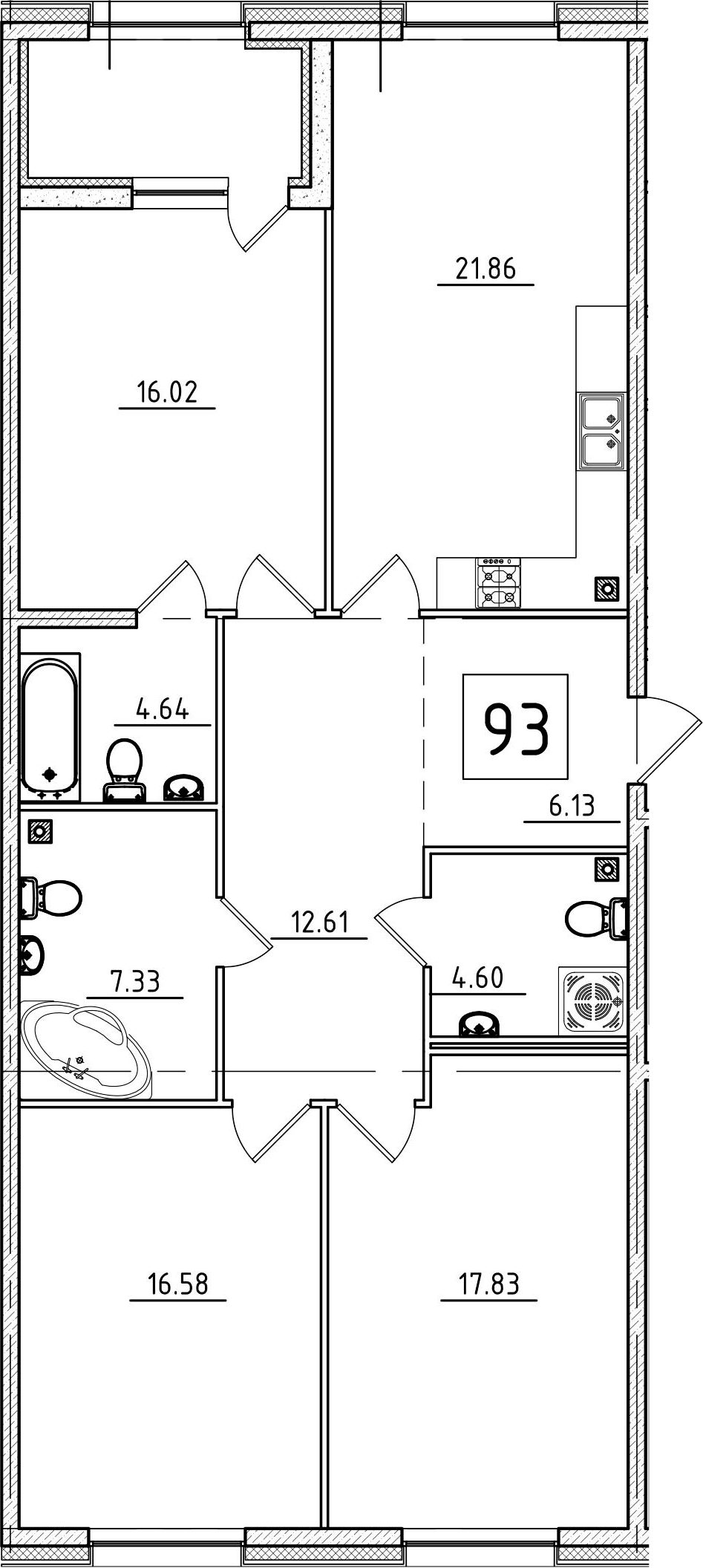 4-комнатная 108 м<sup>2</sup> на 3 этаже
