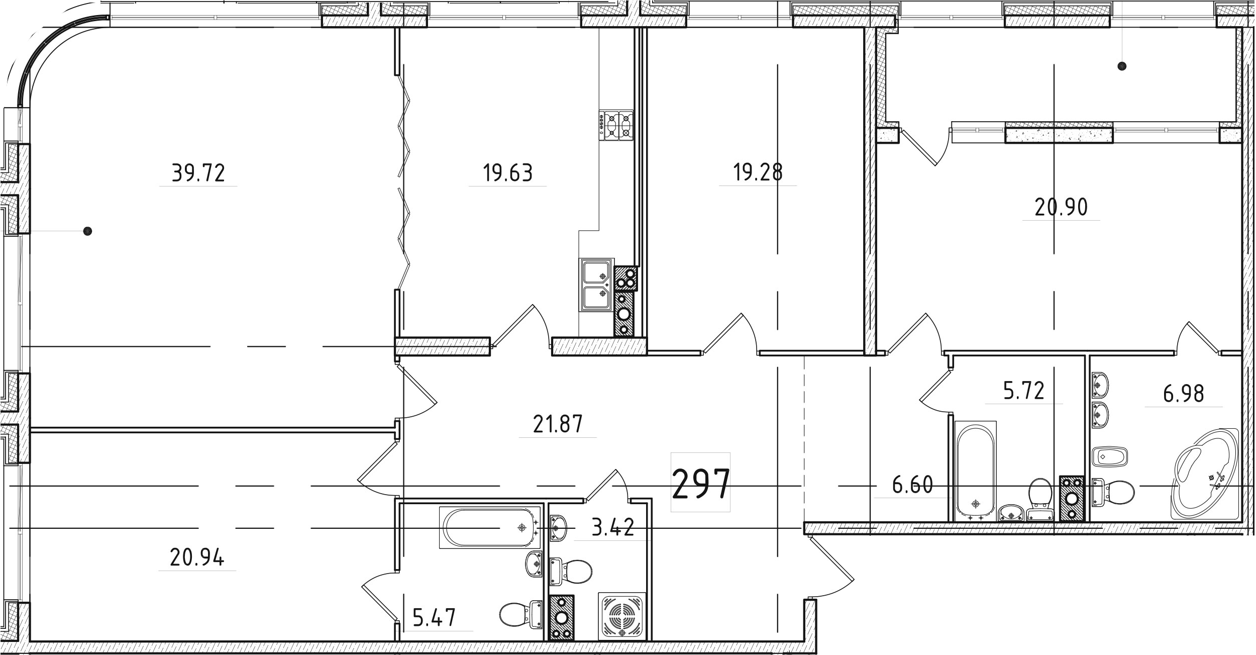 4-комнатная 175 м<sup>2</sup> на 4 этаже