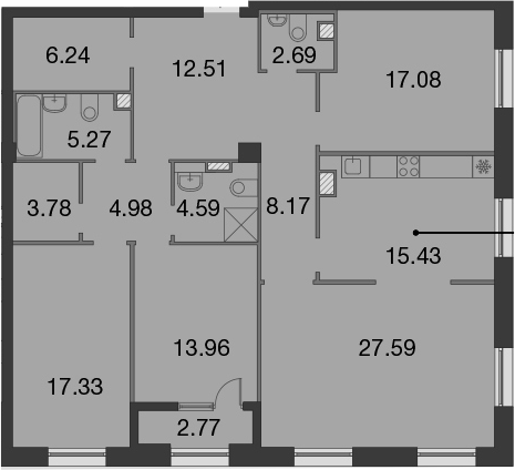 4-комнатная 139 м<sup>2</sup> на 5 этаже