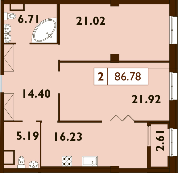 3-комнатная 85 м<sup>2</sup> на 5 этаже