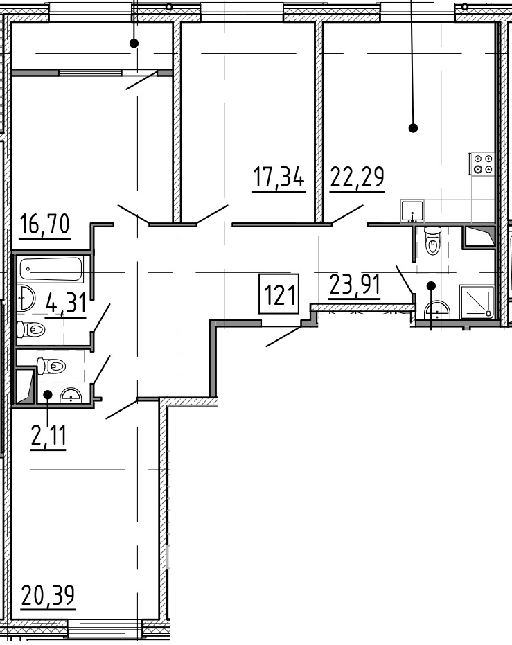 4-комнатная 110 м<sup>2</sup> на 8 этаже