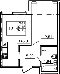 2-комнатная 37 м<sup>2</sup> на 1 этаже