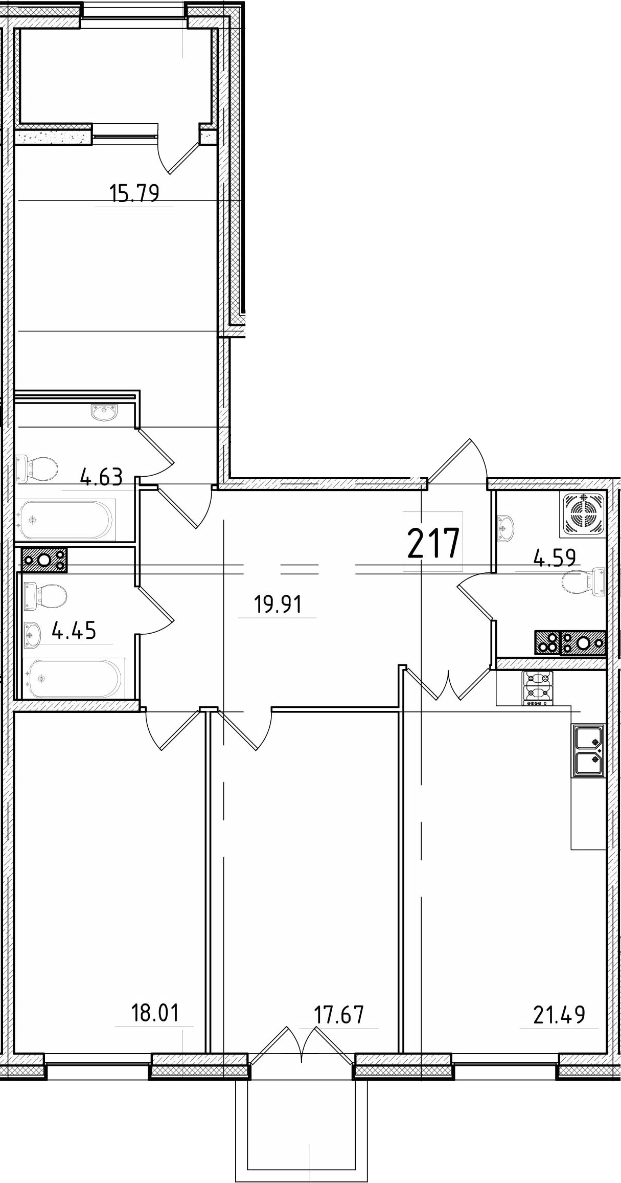 4-комнатная 107 м<sup>2</sup> на 4 этаже
