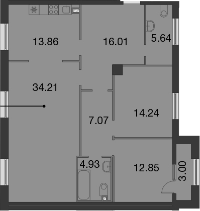 3-комнатная 108 м<sup>2</sup> на 2 этаже