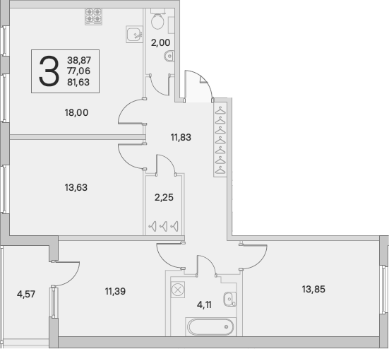 4-комнатная 81 м<sup>2</sup> на 1 этаже