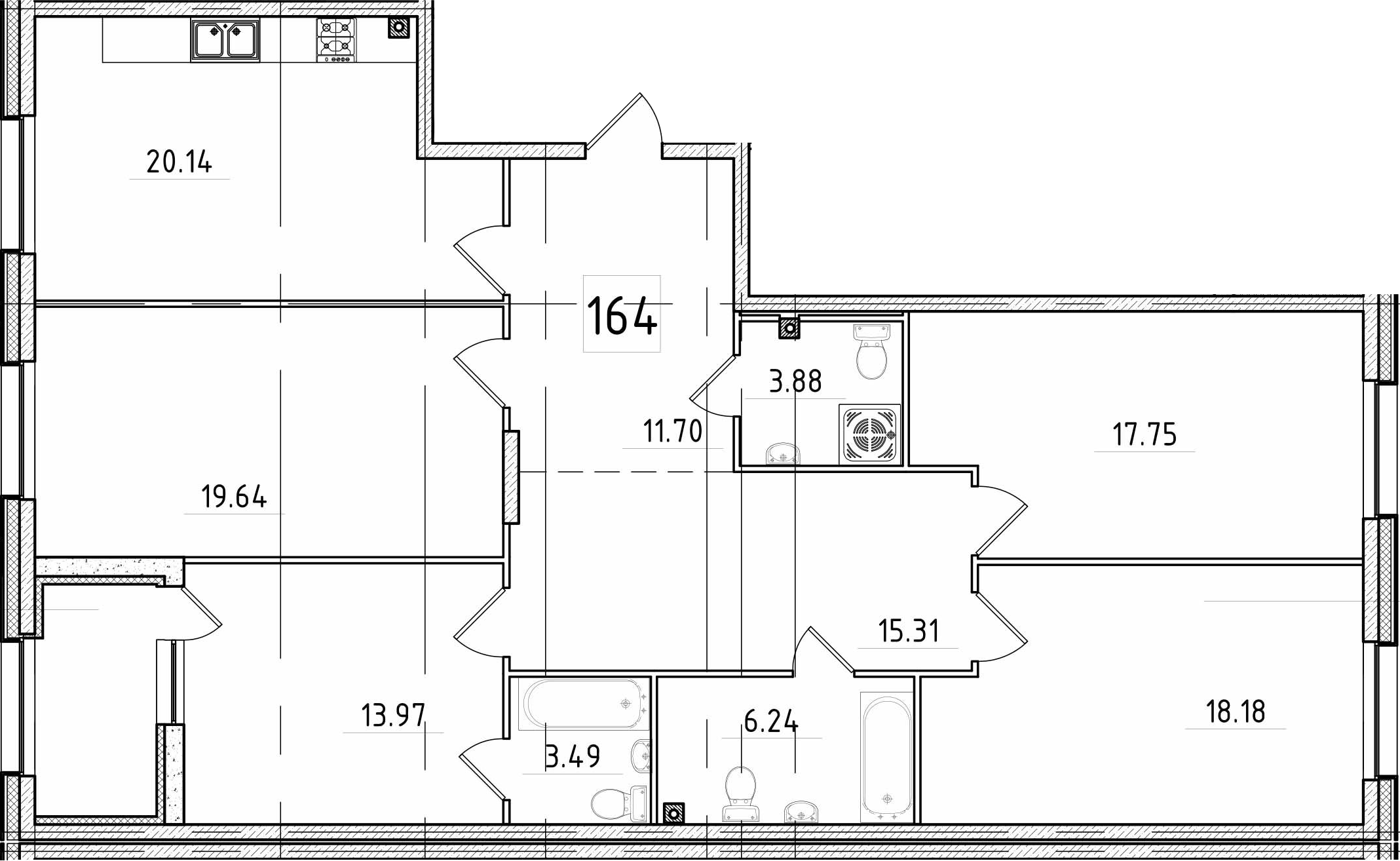 4-комнатная 131 м<sup>2</sup> на 2 этаже