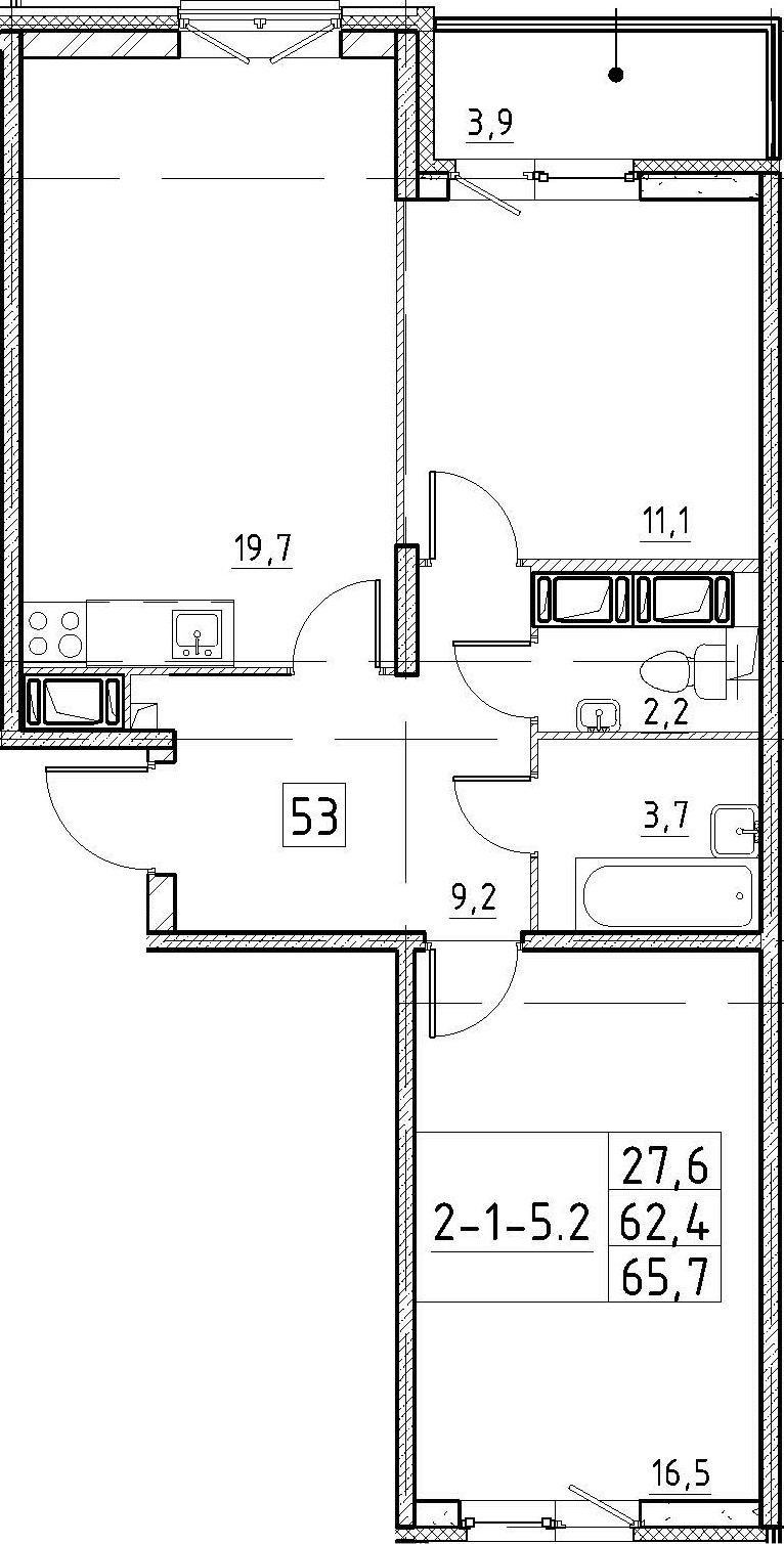 3-комнатная 67 м<sup>2</sup> на 2 этаже