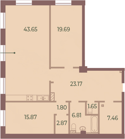 3-комнатная 122 м<sup>2</sup> на 2 этаже