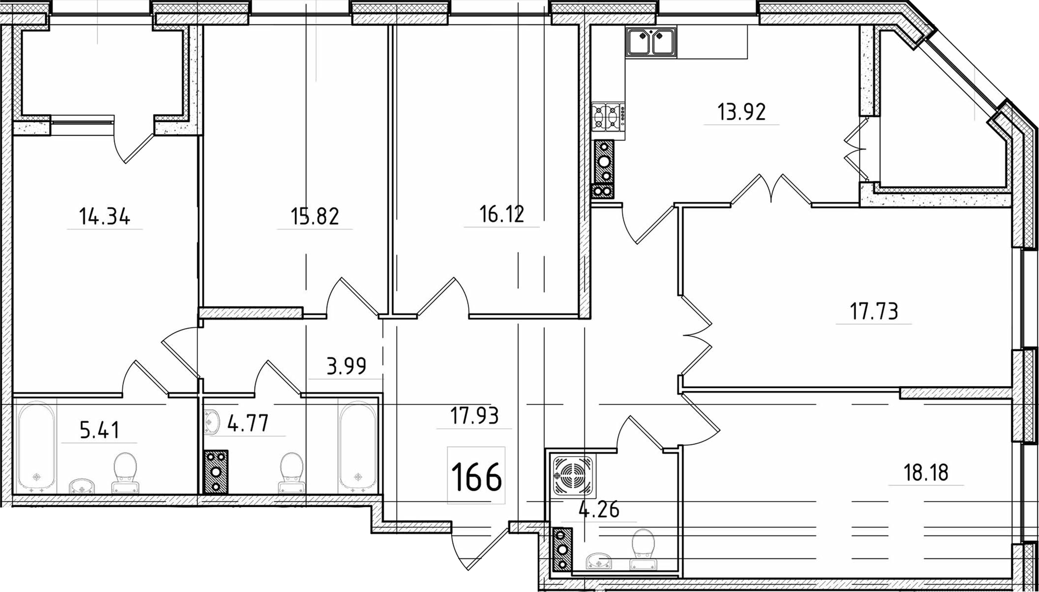 4-комнатная 133 м<sup>2</sup> на 3 этаже