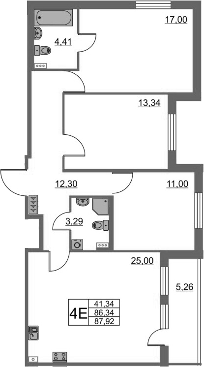 4-комнатная 91 м<sup>2</sup> на 1 этаже