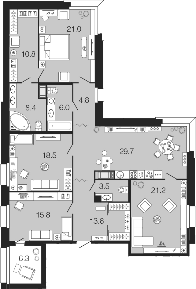 4-комнатная 153 м<sup>2</sup> на 3 этаже
