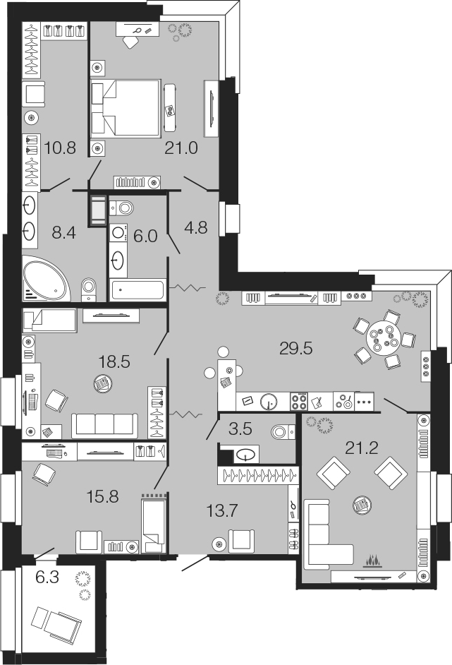 4-комнатная 153 м<sup>2</sup> на 4 этаже
