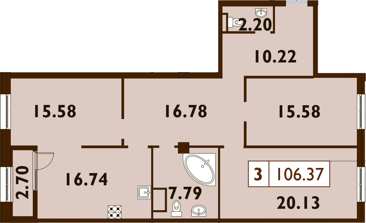 4-комнатная 105 м<sup>2</sup> на 8 этаже