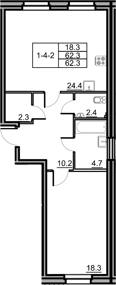 2-комнатная 62 м<sup>2</sup> на 1 этаже