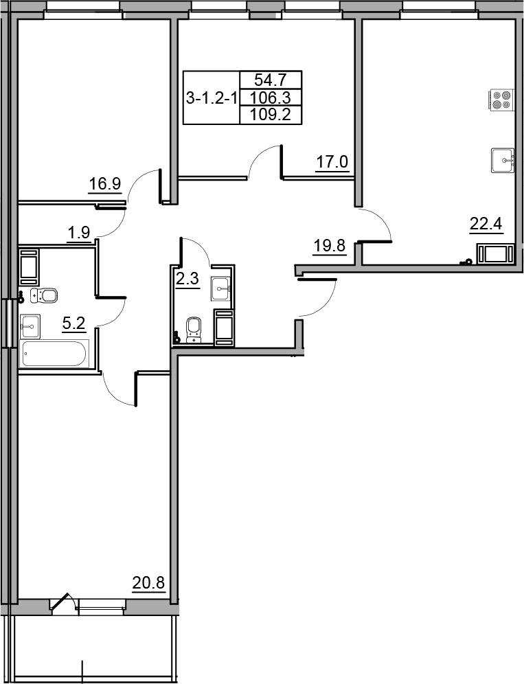 4-комнатная 112 м<sup>2</sup> на 10 этаже
