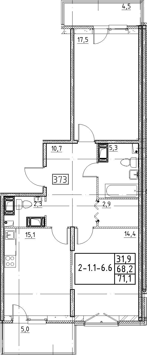 3-комнатная 77 м<sup>2</sup> на 2 этаже