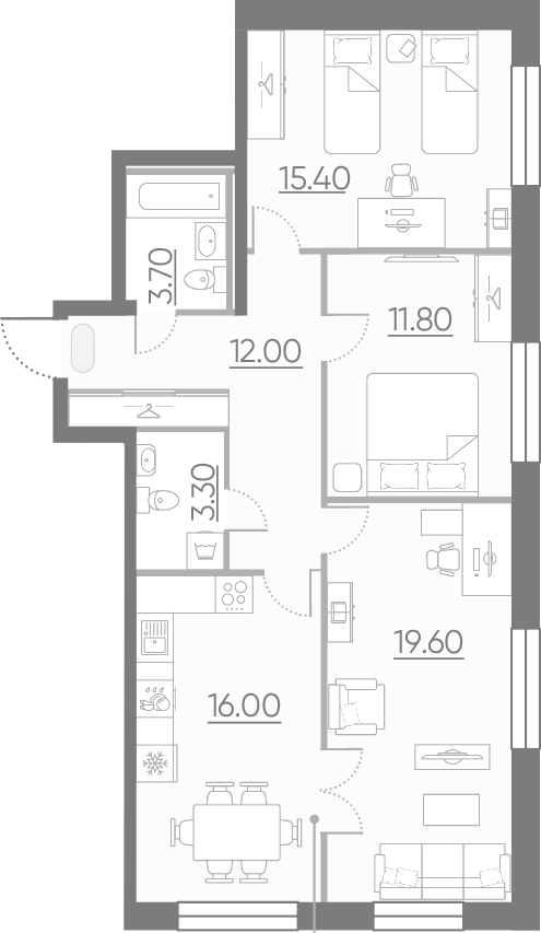 3-комнатная 81 м<sup>2</sup> на 2 этаже