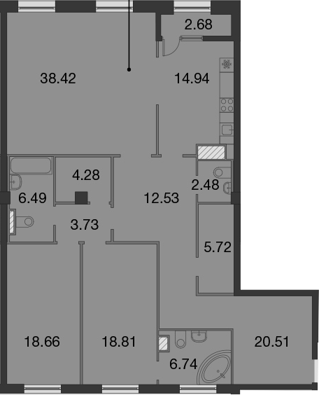 4-комнатная 153 м<sup>2</sup> на 6 этаже