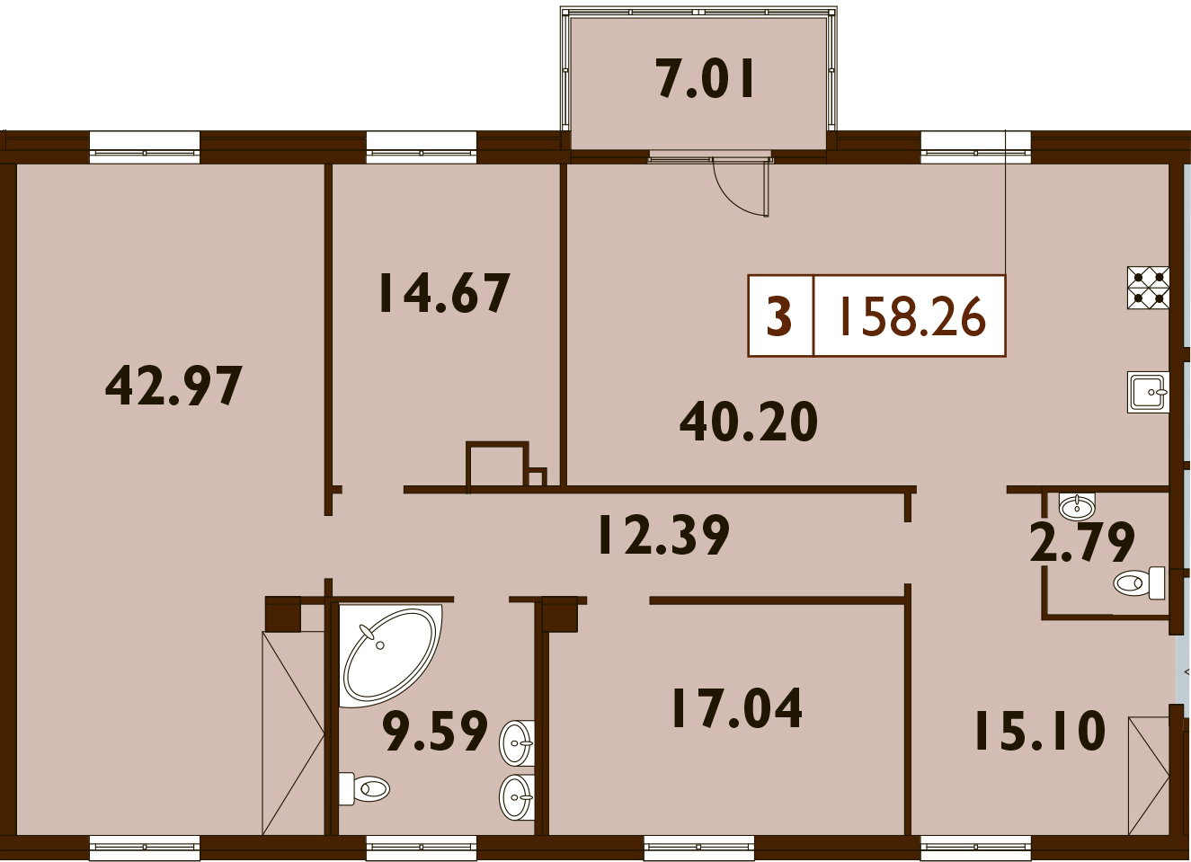4-комнатная 154 м<sup>2</sup> на 6 этаже