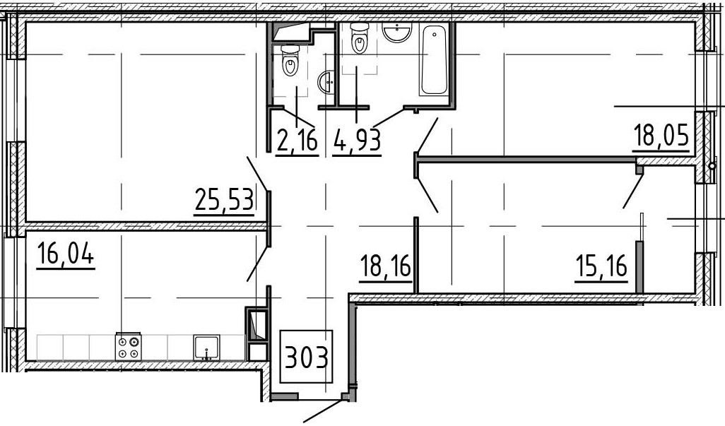 3-комнатная 100 м<sup>2</sup> на 7 этаже