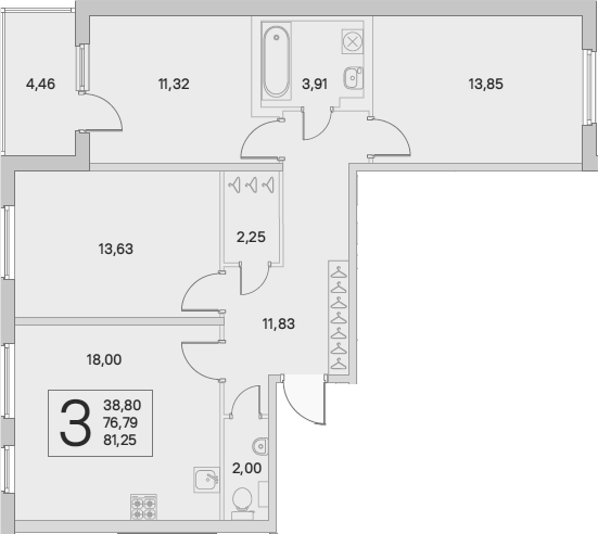 4-комнатная 81 м<sup>2</sup> на 1 этаже