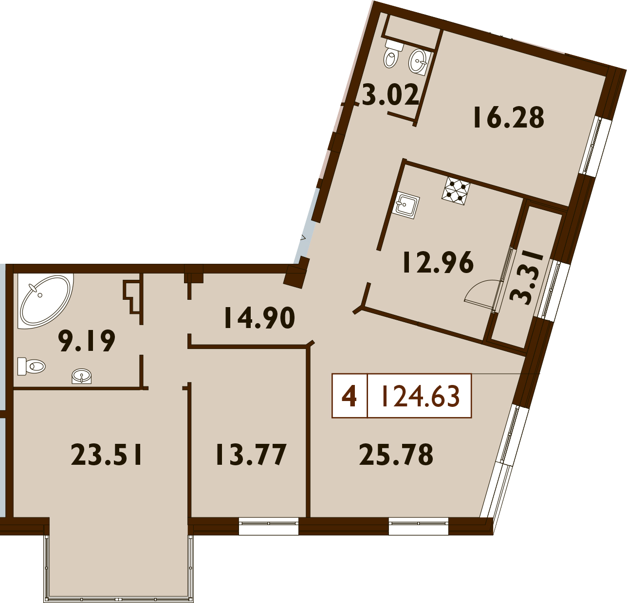 4-комнатная 124 м<sup>2</sup> на 8 этаже
