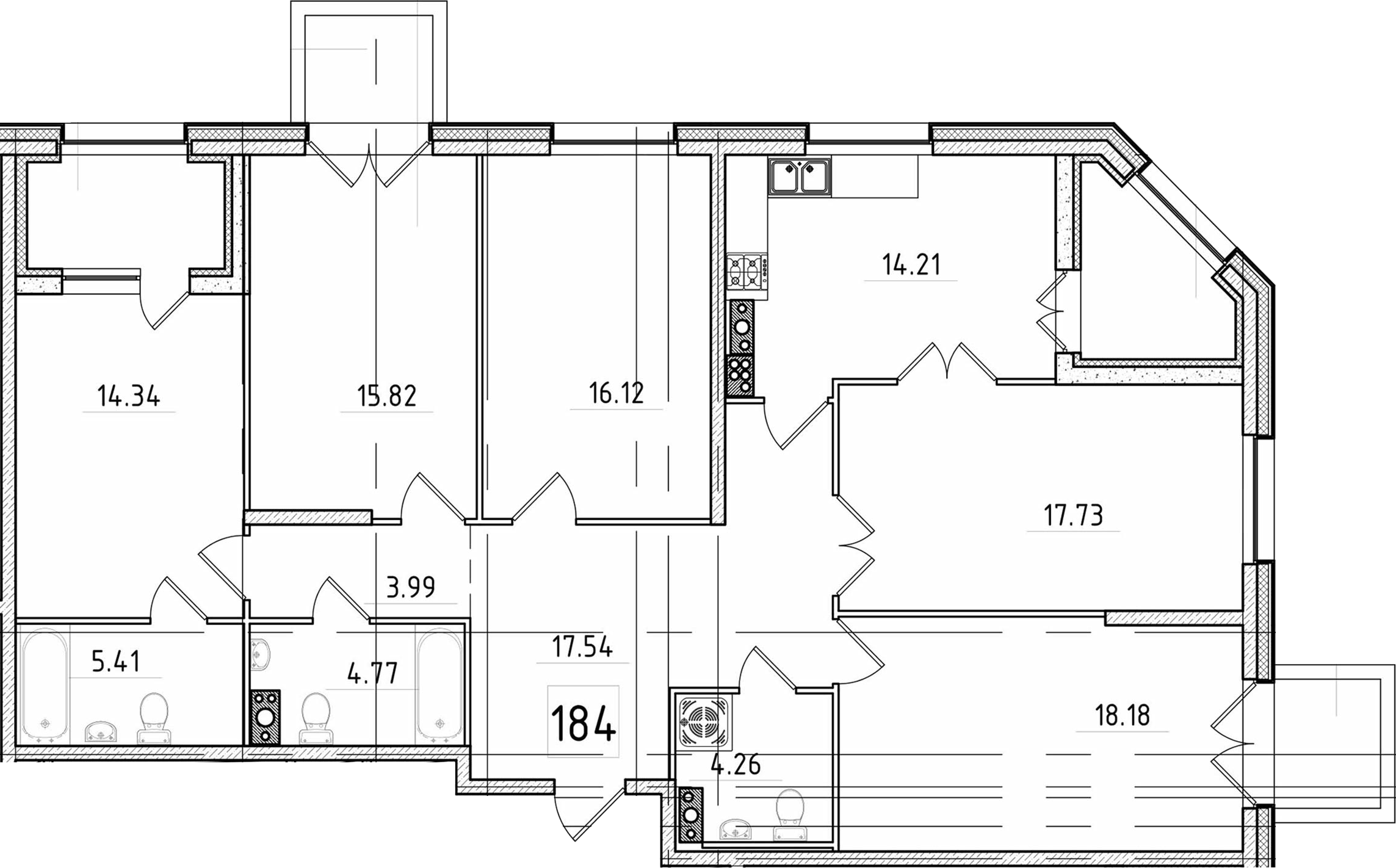 4-комнатная 133 м<sup>2</sup> на 6 этаже