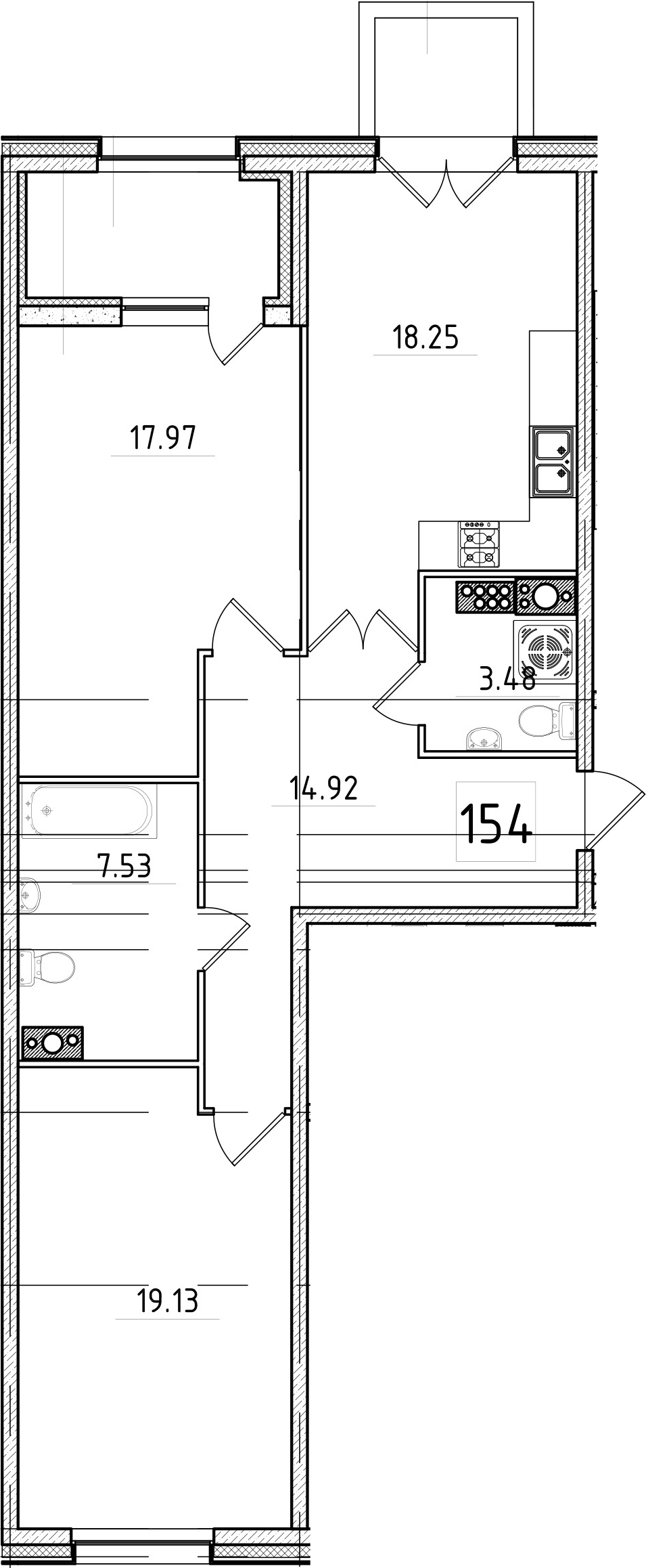 3-комнатная 82 м<sup>2</sup> на 8 этаже