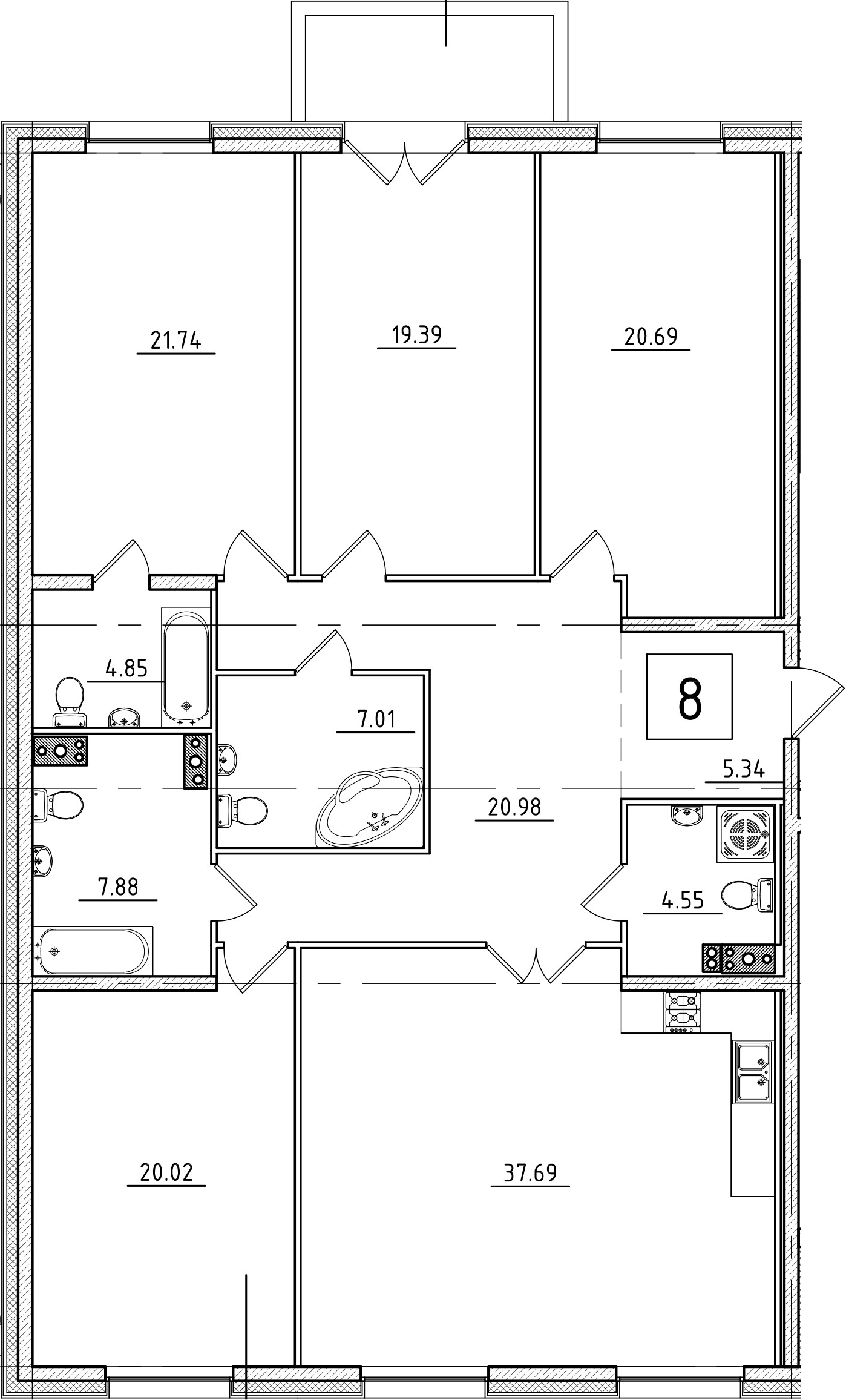 4-комнатная 171 м<sup>2</sup> на 3 этаже