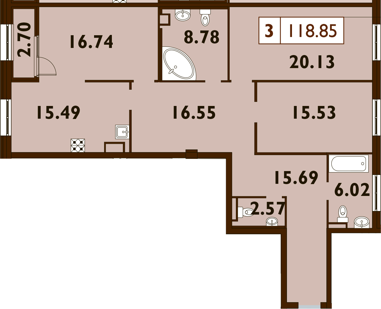 4-комнатная 117 м<sup>2</sup> на 7 этаже
