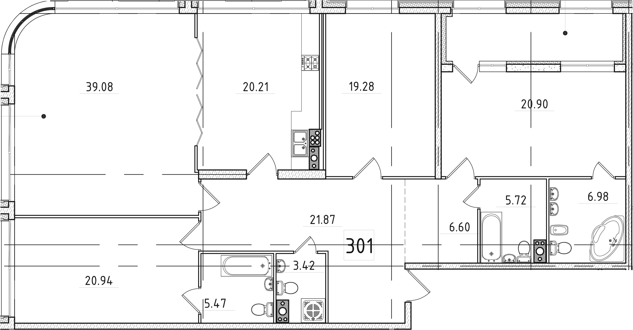 4-комнатная 175 м<sup>2</sup> на 6 этаже