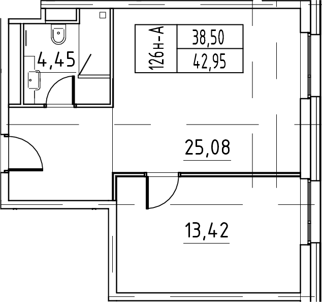 2-комнатная 42 м<sup>2</sup> на 8 этаже