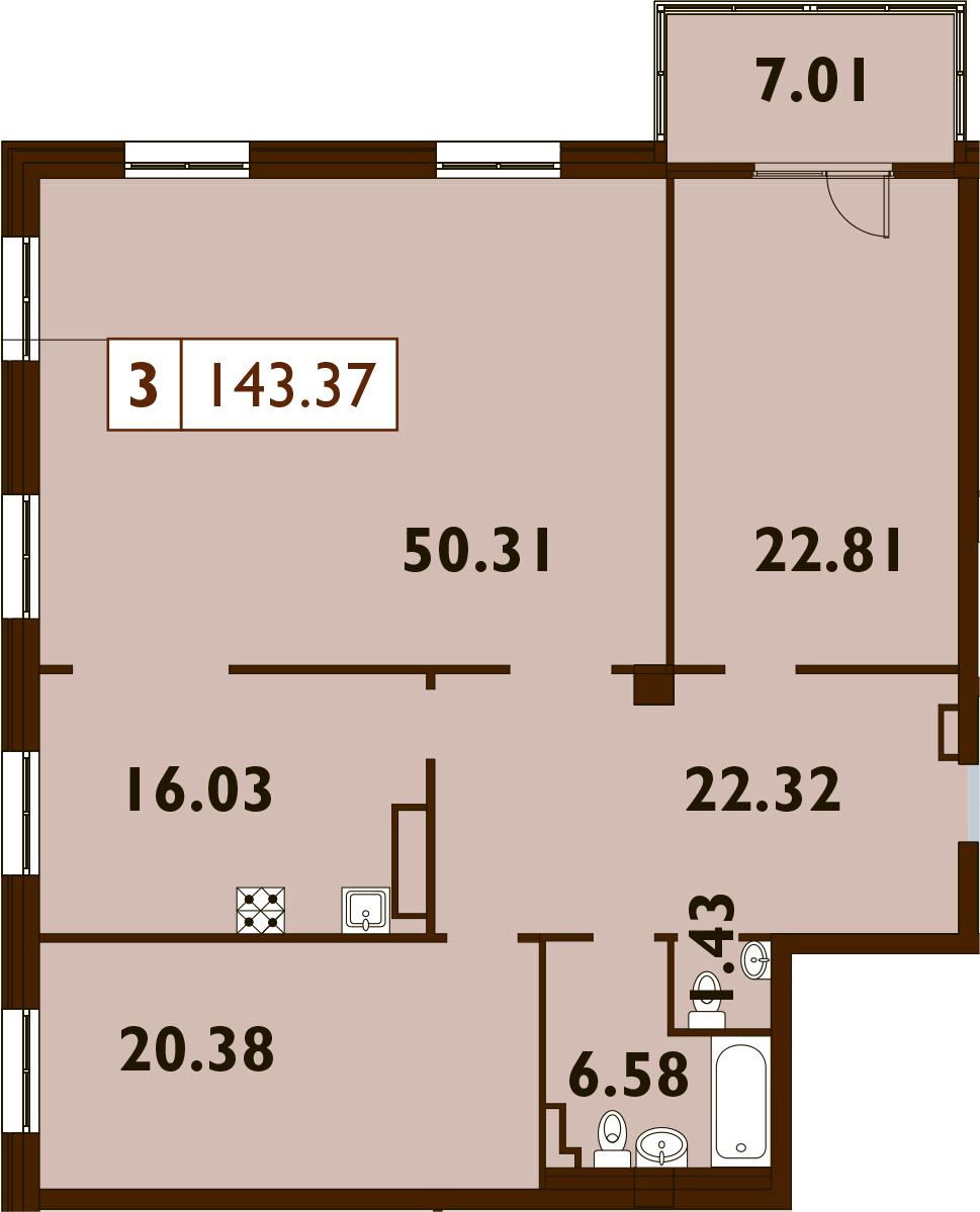 4-комнатная 139 м<sup>2</sup> на 7 этаже