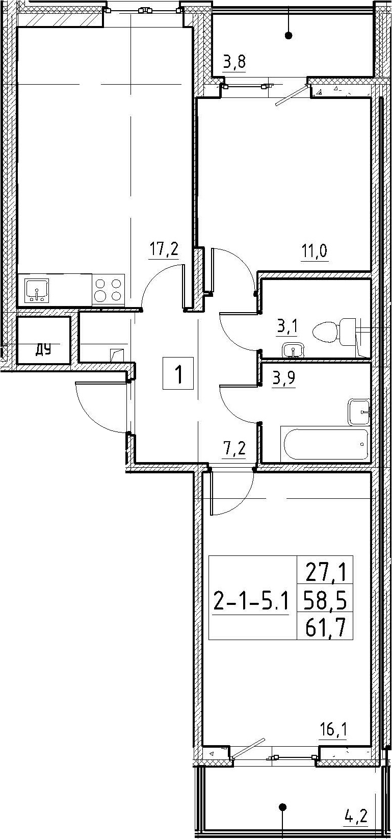 3-комнатная 66 м<sup>2</sup> на 1 этаже
