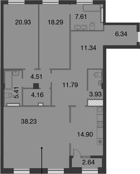 3-комнатная 147 м<sup>2</sup> на 9 этаже