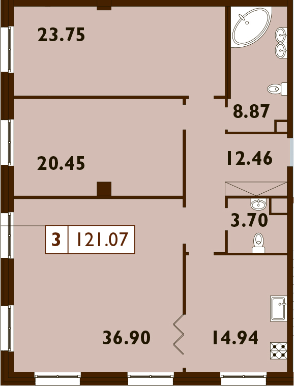 3-комнатная 121 м<sup>2</sup> на 4 этаже