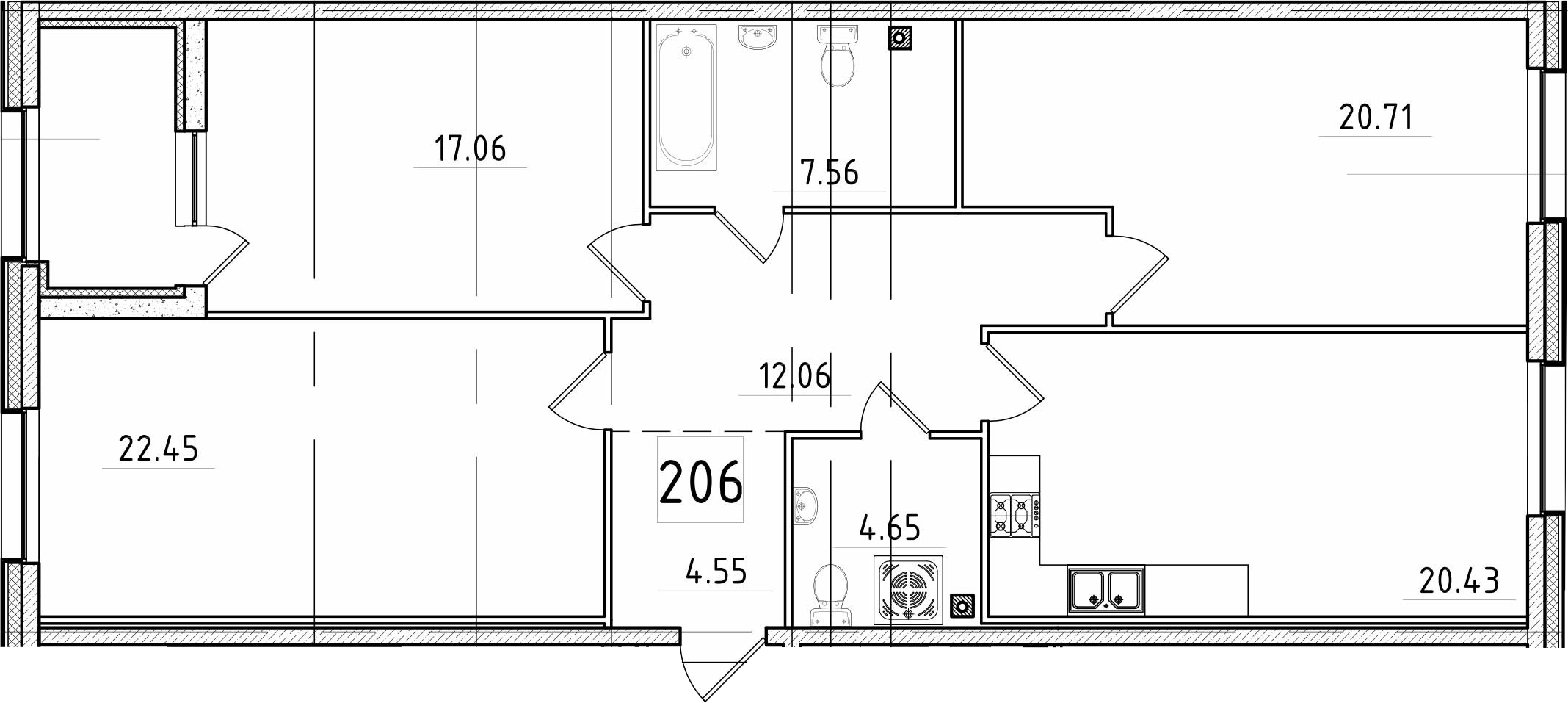 4-комнатная 110 м<sup>2</sup> на 2 этаже
