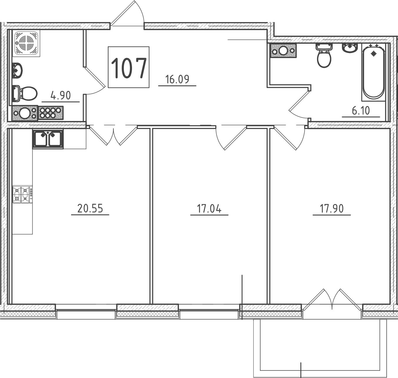 3-комнатная 83 м<sup>2</sup> на 8 этаже
