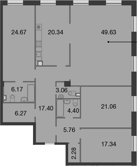 4-комнатная 178 м<sup>2</sup> на 3 этаже