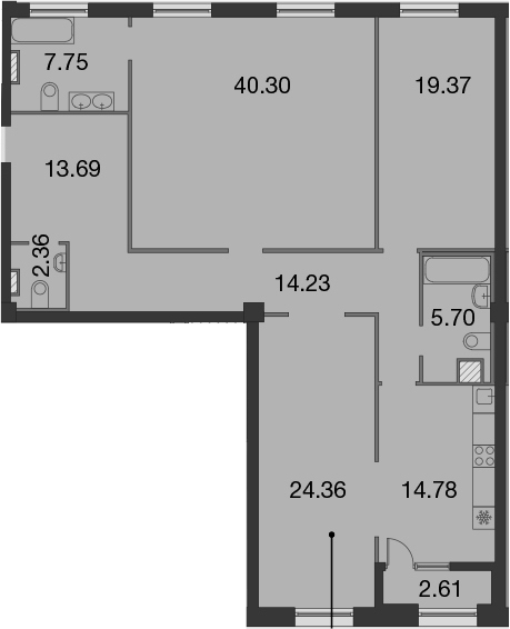 3-комнатная 142 м<sup>2</sup> на 6 этаже
