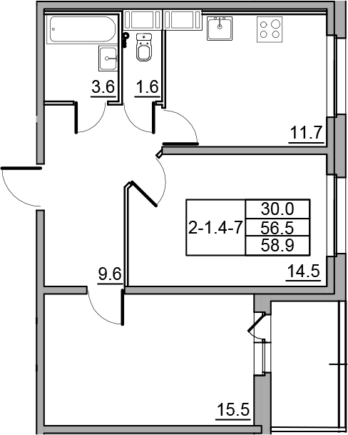 2-комнатная 61 м<sup>2</sup> на 18 этаже