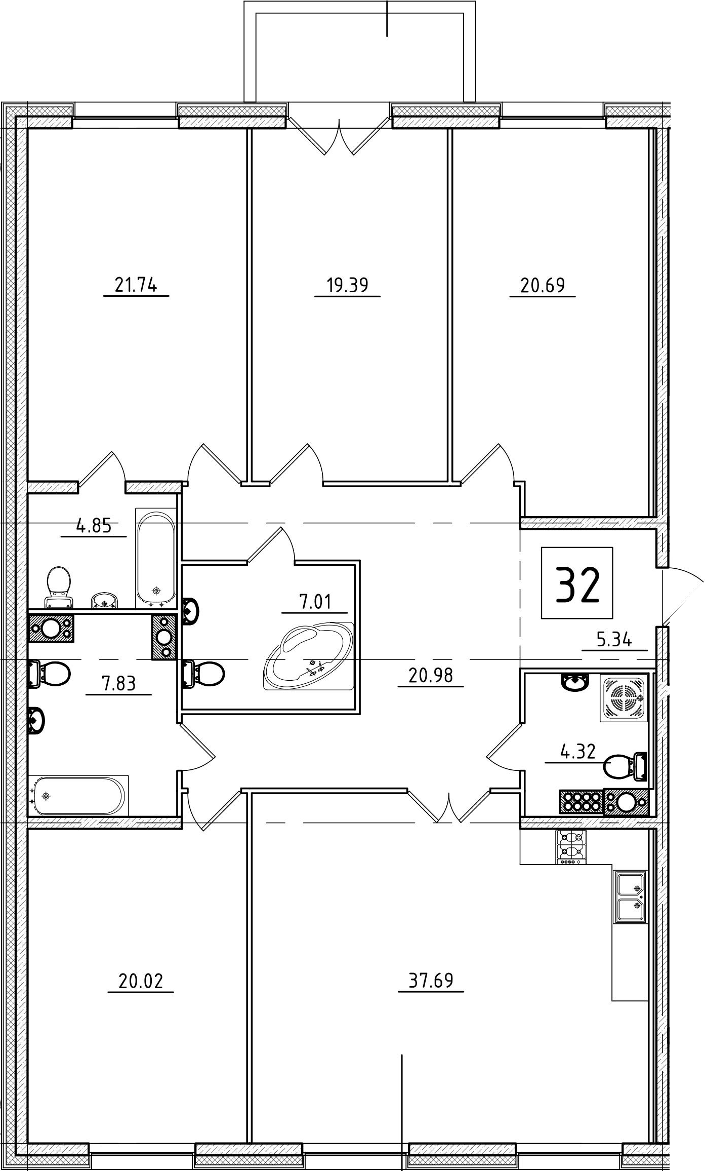 4-комнатная 171 м<sup>2</sup> на 9 этаже