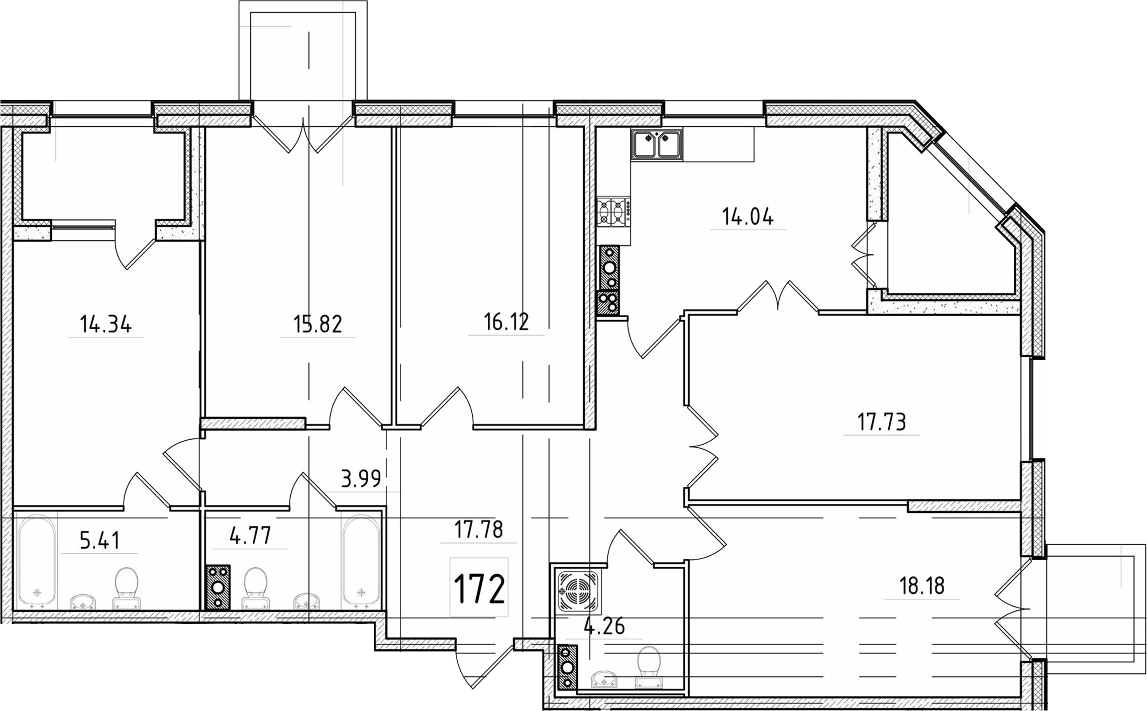 4-комнатная 133 м<sup>2</sup> на 4 этаже