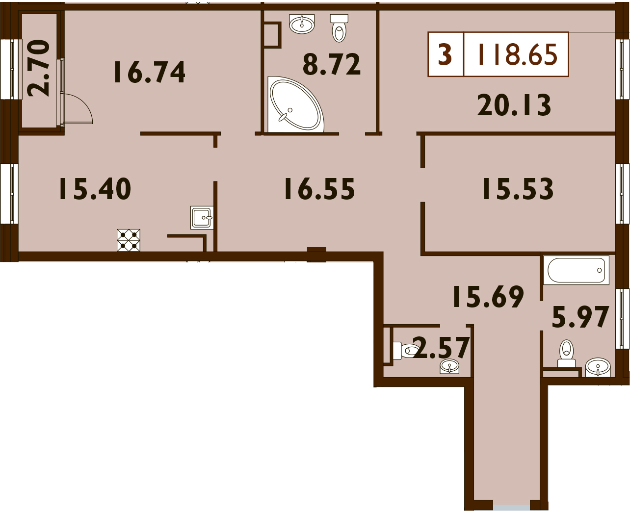 4-комнатная 117 м<sup>2</sup> на 8 этаже