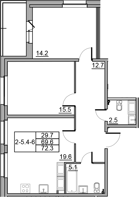 3-комнатная 75 м<sup>2</sup> на 18 этаже