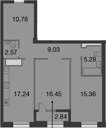 3-комнатная 76 м<sup>2</sup> на 9 этаже