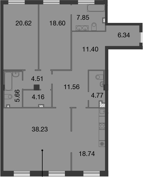4-комнатная 152 м<sup>2</sup> на 4 этаже