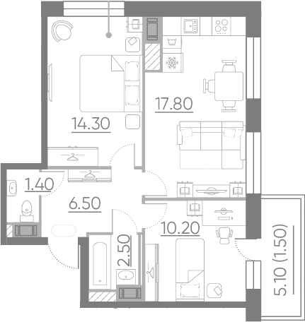 3-комнатная 52 м<sup>2</sup> на 10 этаже